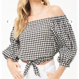 NWT Gingham Off-The-Shoulder Blouse